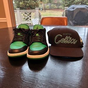 Jordan 1 Low “Lucky Green” with Boston Celtics Mitchell & Ness Snapback